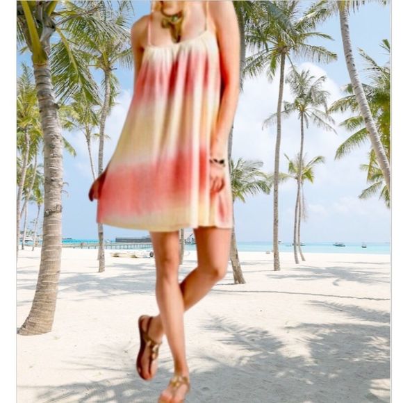 Pink Orange Yellow Tie Dye Sun Dress Fully Lined - Picture 2 of 10